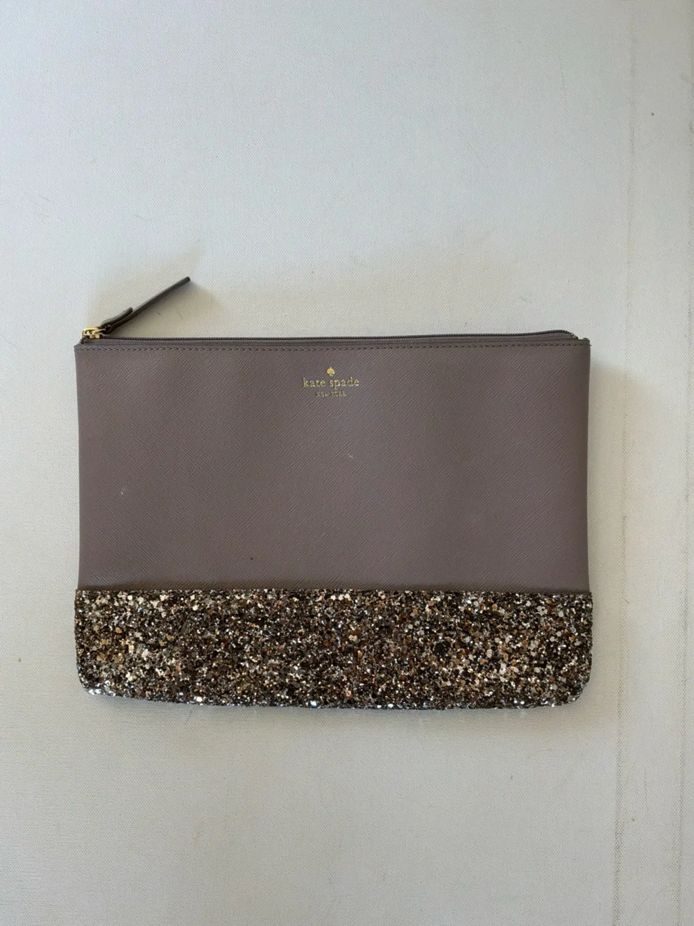 Kate Spade New York Gray Glitter Saffiano Leather Tote 3-Piece Set w/ Zip Pouch